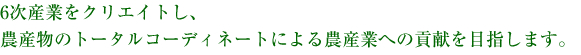 6次産業をクリエイトし、農産物のトータルコーディネートによる農産業への貢献を目指します。